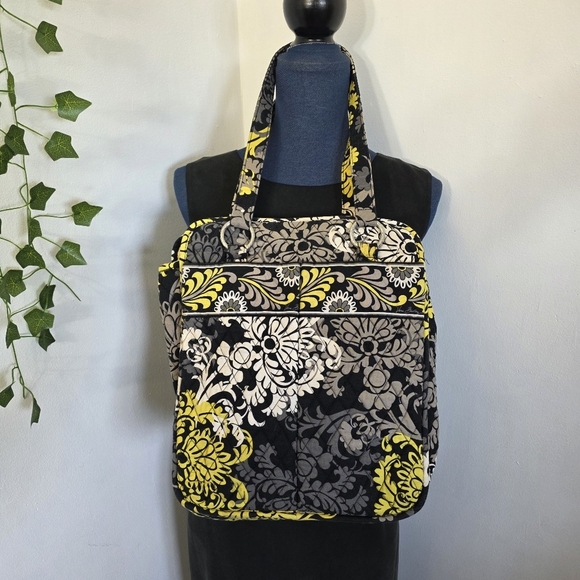 Retired Vera Bradley Baroque Large Tote Bag Black White Yellow - Picture 1 of 13